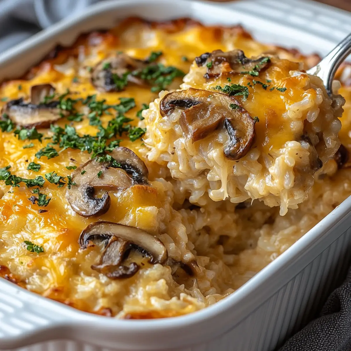 Cheesy Mushroom Rice Bake
