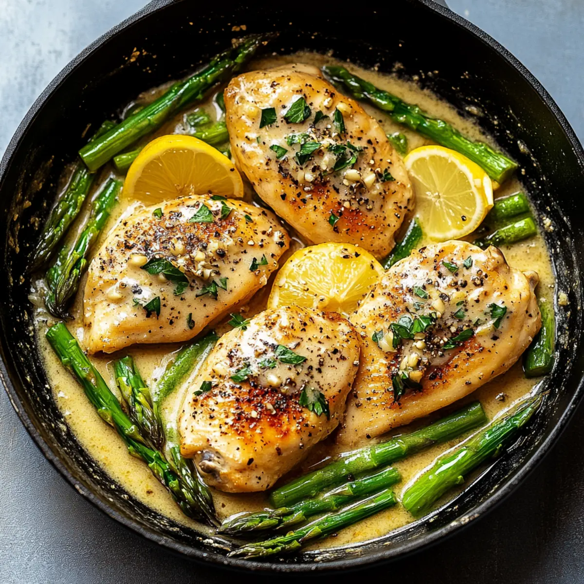 Creamy Lemon Garlic Chicken with Asparagus