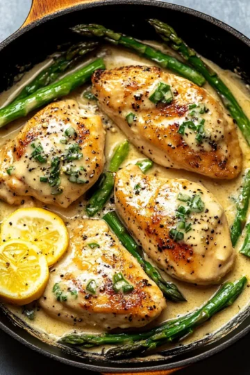Creamy Lemon Garlic Chicken with Asparagus
