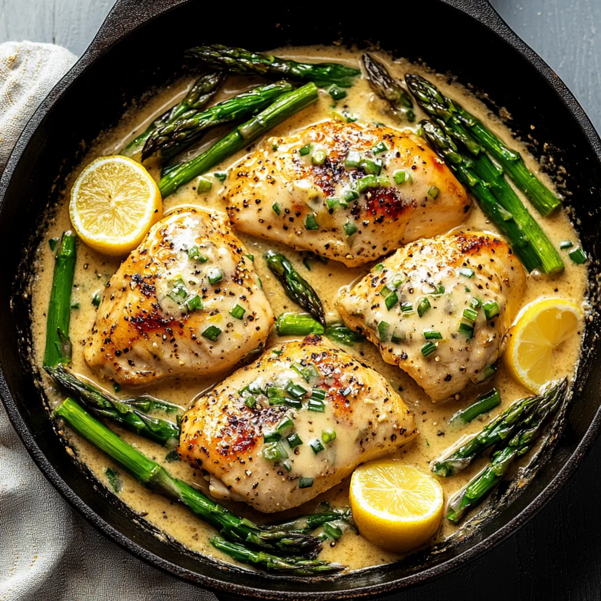 Creamy Lemon Garlic Chicken with Asparagus