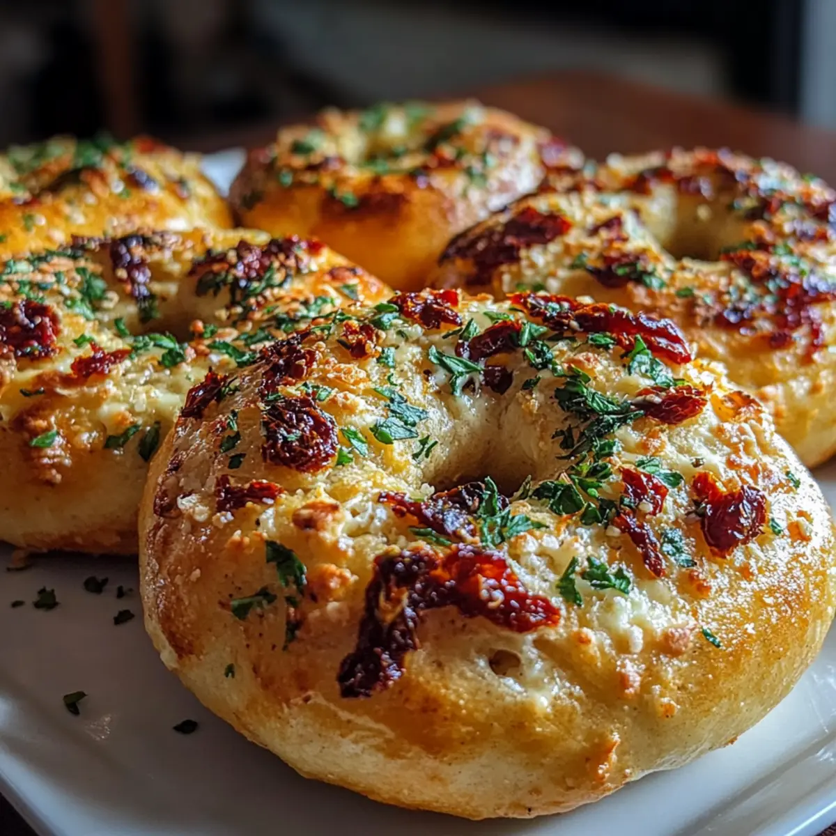 Sourdough Sun Dried Tomato Bagels with Herbs and Cheese
