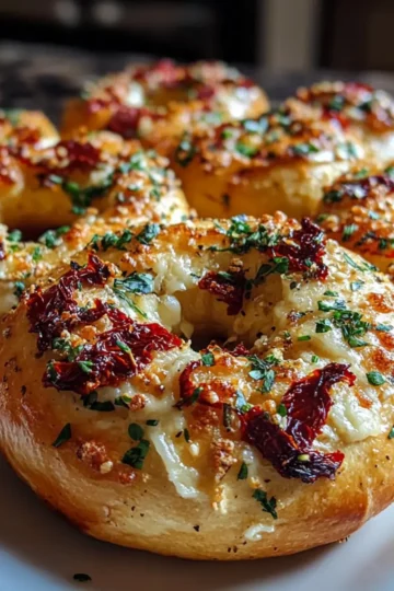 Sourdough Sun Dried Tomato Bagels with Herbs and Cheese