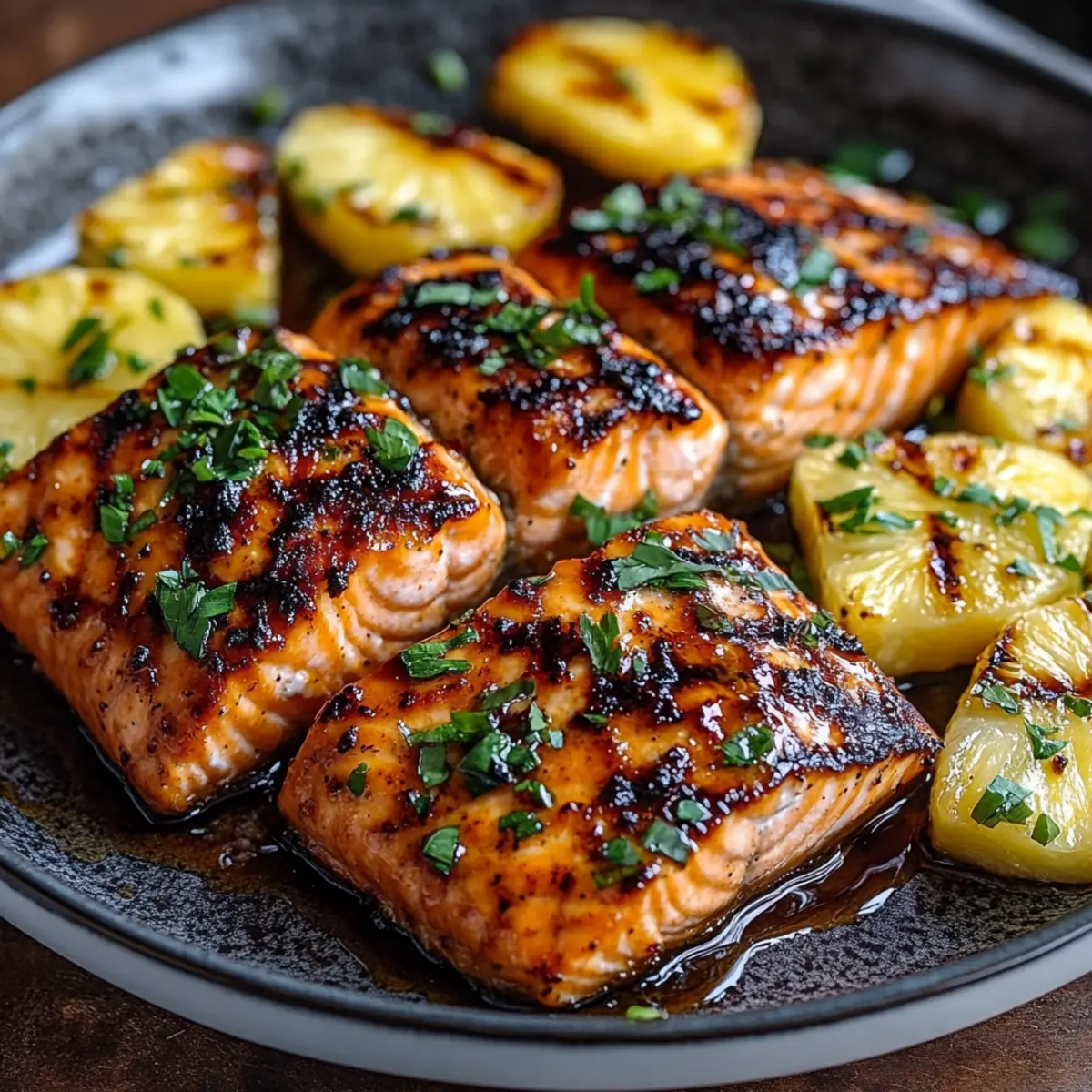 Spicy Honey Garlic Salmon with Grilled Pineapple