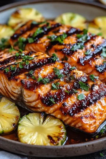 Spicy Honey Garlic Salmon with Grilled Pineapple