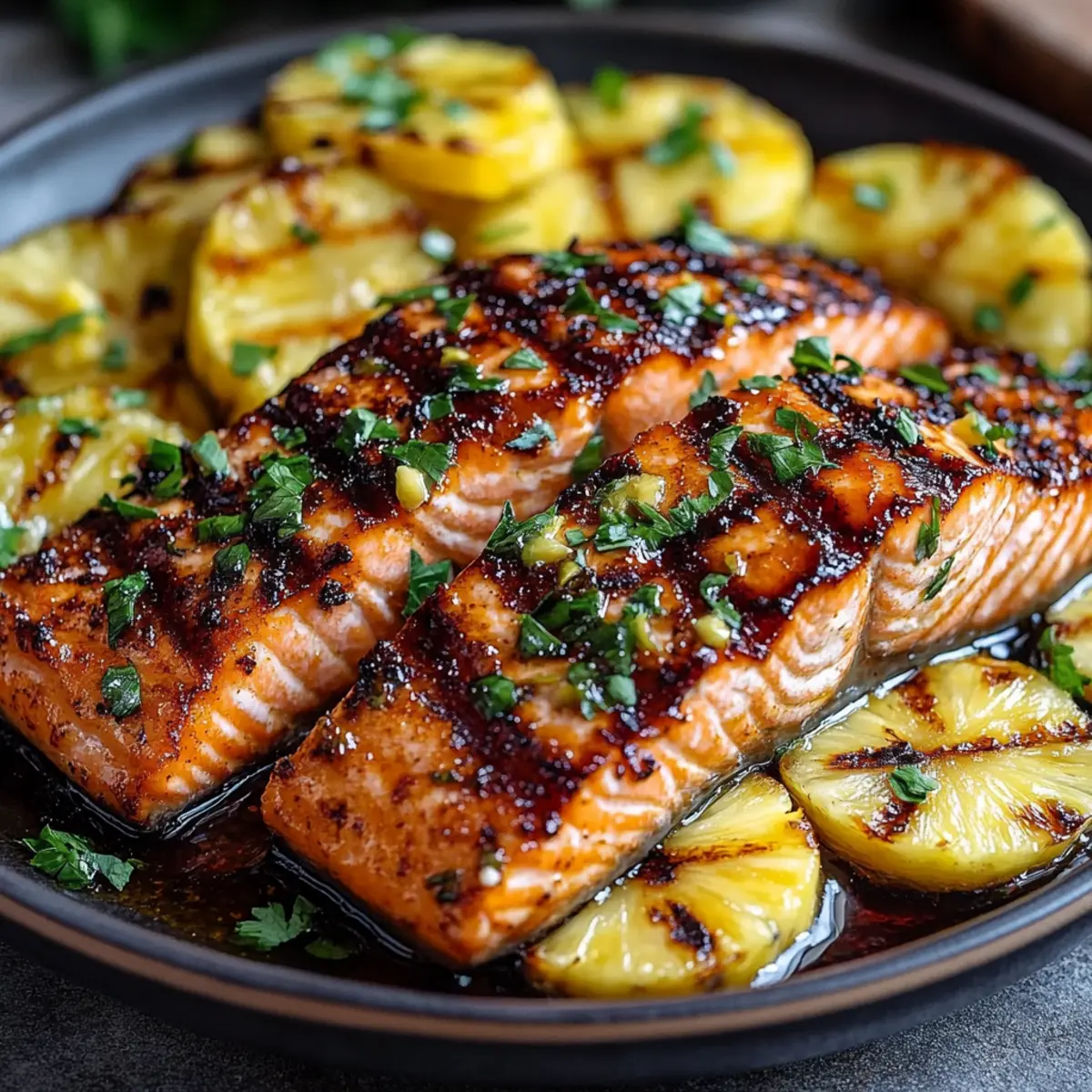 Spicy Honey Garlic Salmon with Grilled Pineapple