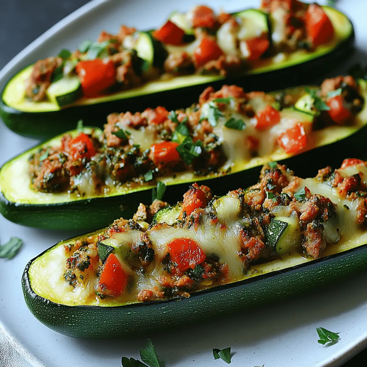 Turkey Pesto Stuffed Zucchini