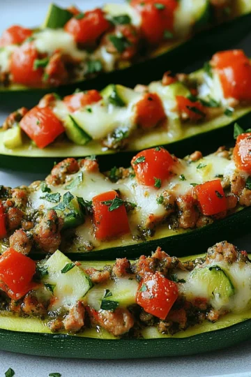Turkey Pesto Stuffed Zucchini