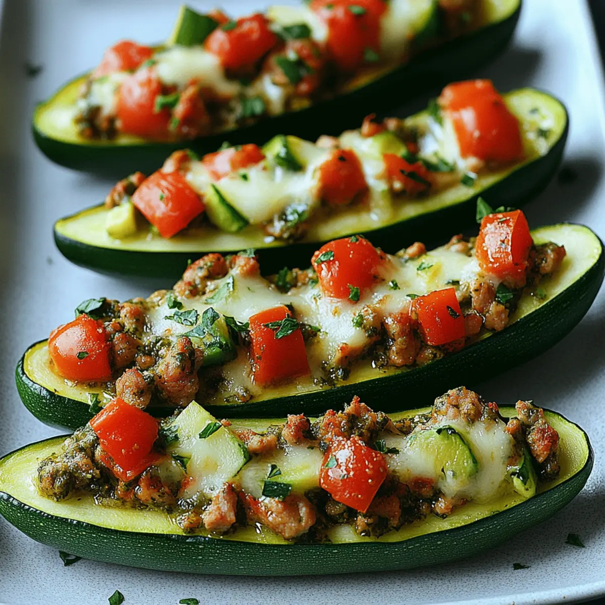 Turkey Pesto Stuffed Zucchini